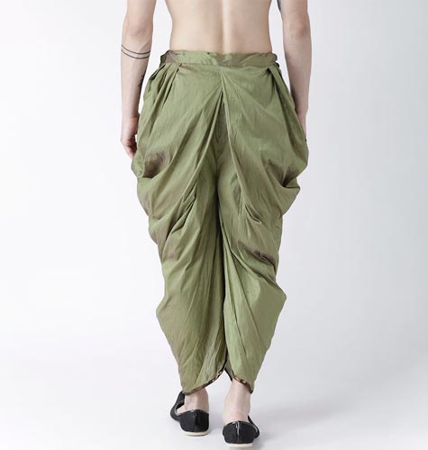 Men Green Solid Silk Dhoti